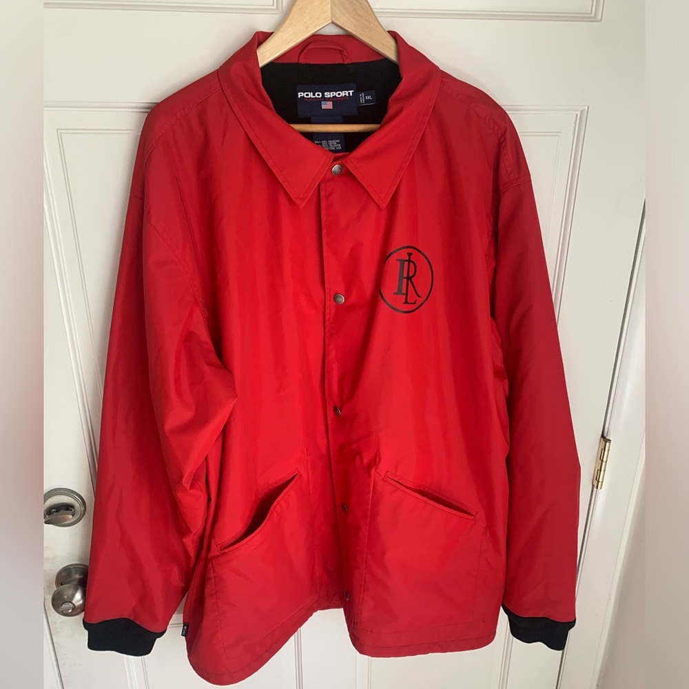 Vintage 90’s Ralph Lauren Polo Sport Red Rubberized Coach Jacket XXL